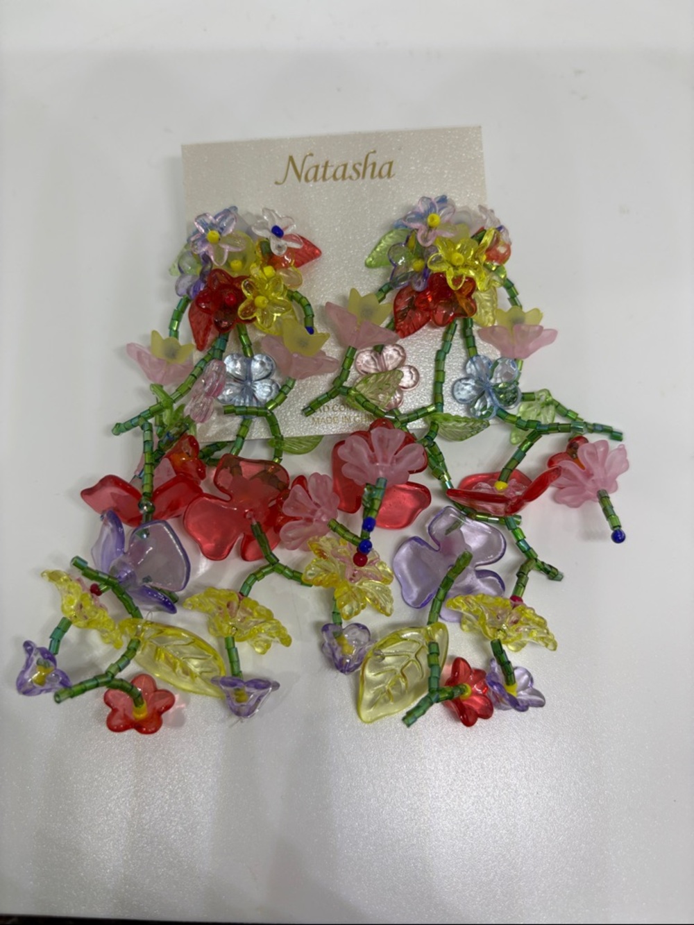 Natasha Couture Pink Red Yellow Green Purple Floral Beaded Hair Earrings